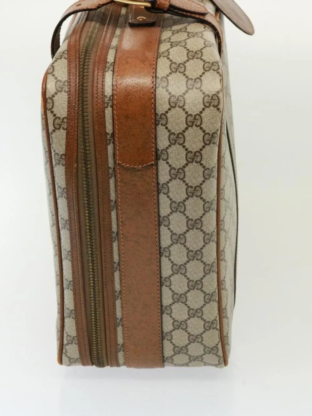 GUCCI GG Supreme Boston Bag PVC Beige Auth mr177